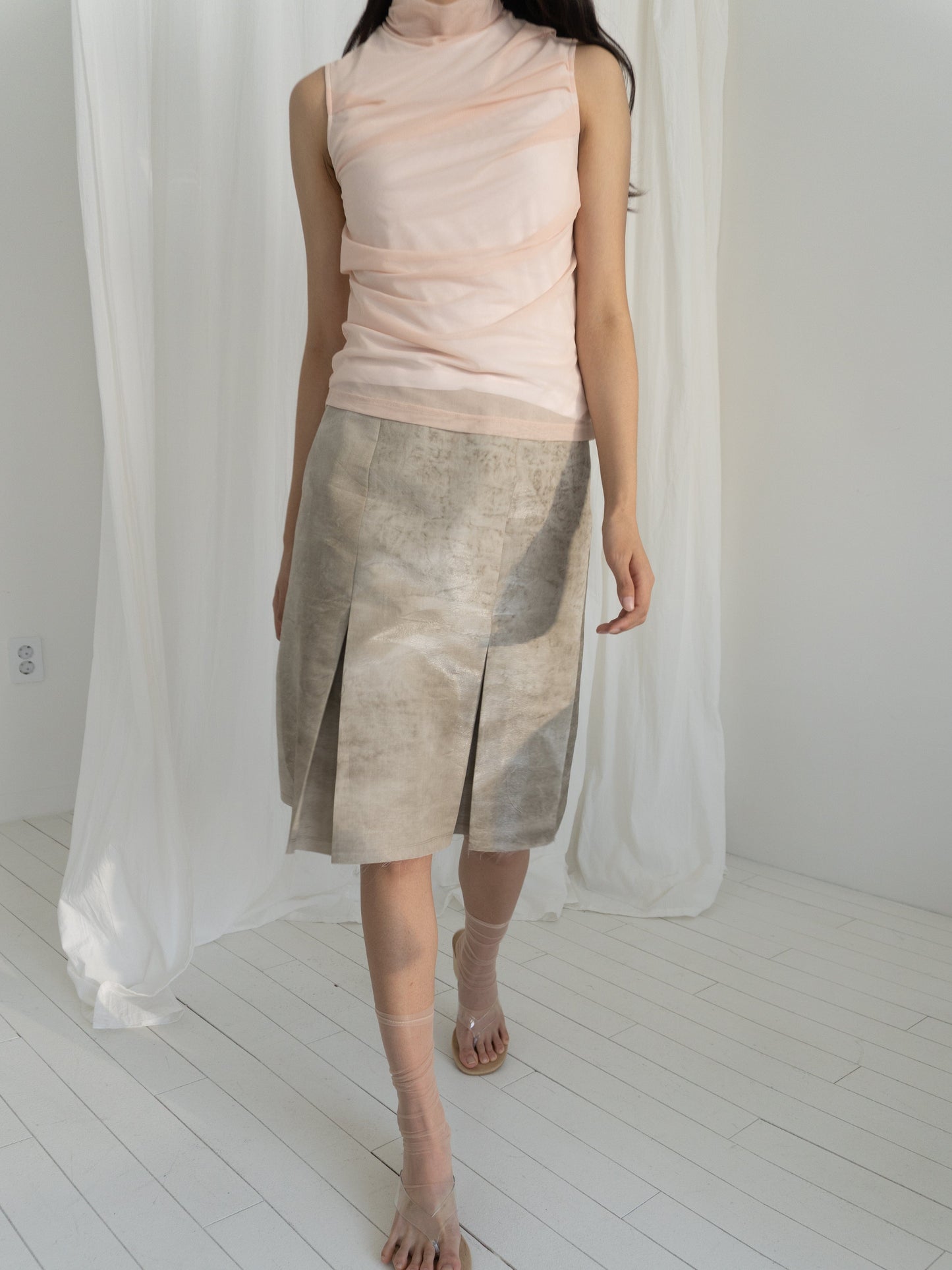 Pigment Pleated Skirt-mesh blanca-APOC STORE