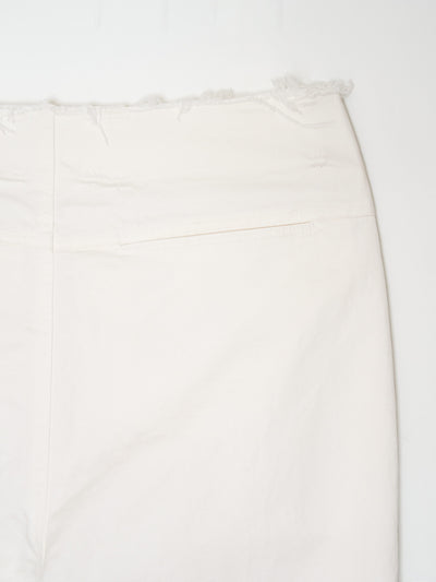 Glitched Hem Straight Cotton Pants 001 _ White-Taekh-APOC STORE
