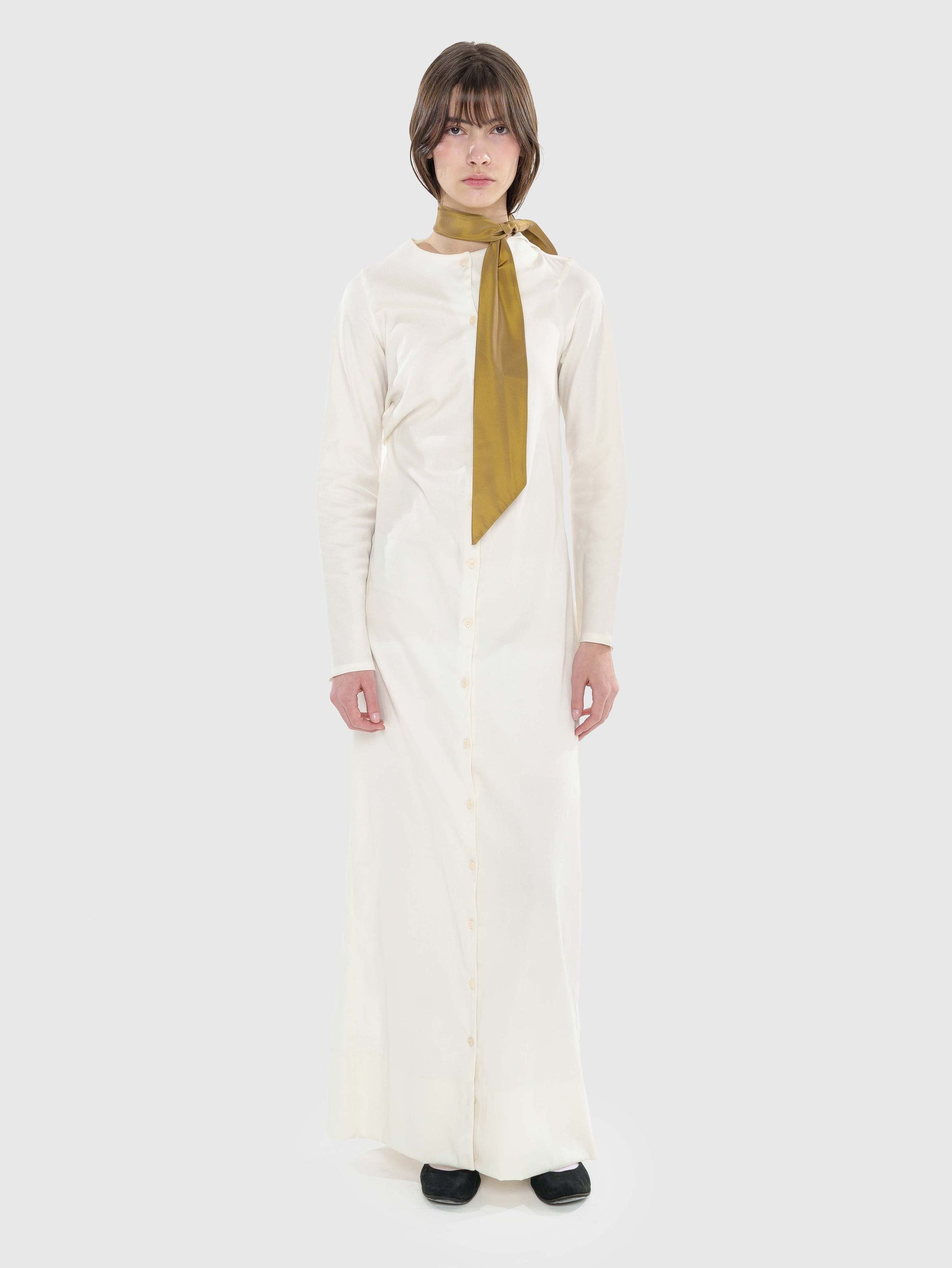 Long sleeve draped button-up shirt-dress-Nensi Avetisian-APOC STORE