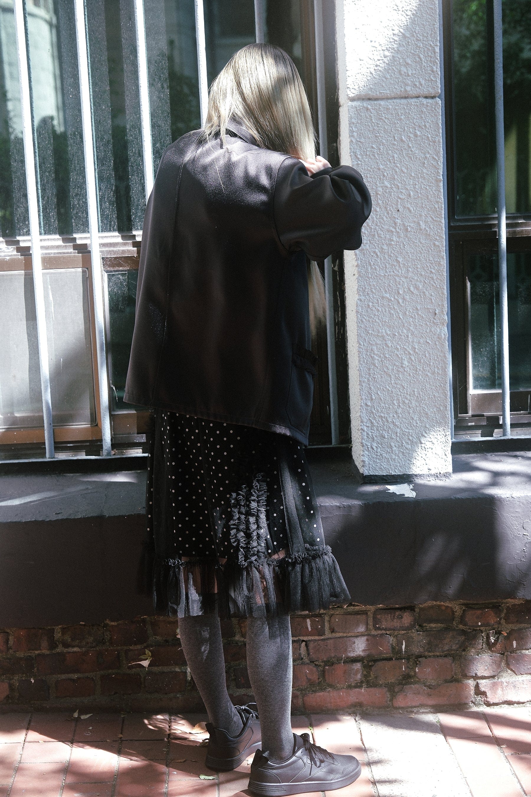 BANDING RUFFLE SHA DOT SKIRT - BLACK-SAENGIN STUDIOS-APOC STORE