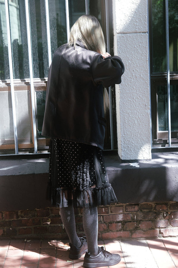 BANDING RUFFLE SHA DOT SKIRT - BLACK-SAENGIN STUDIOS-APOC STORE