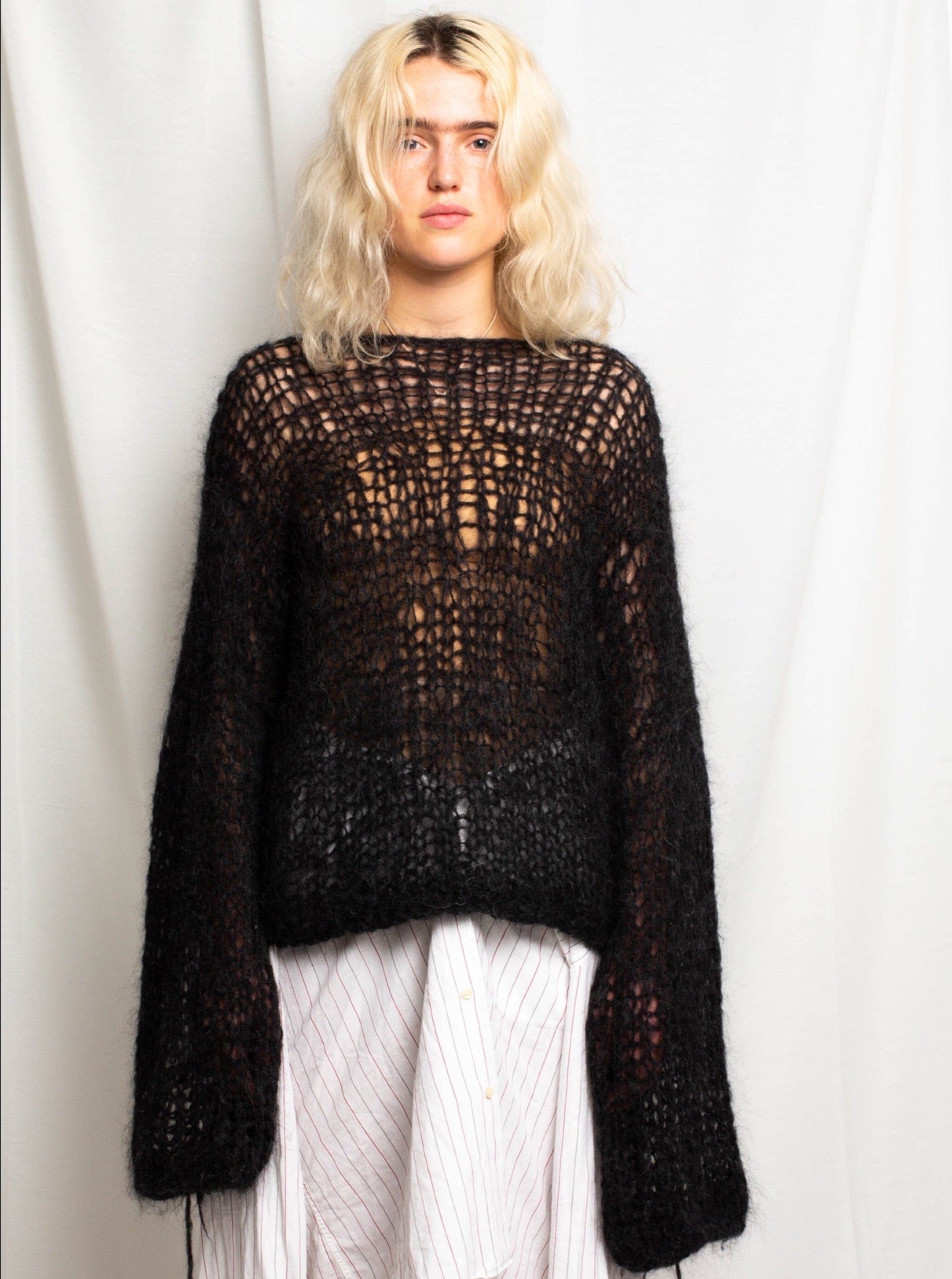 Black Knit Hoodie-VAISSEAU-APOC STORE