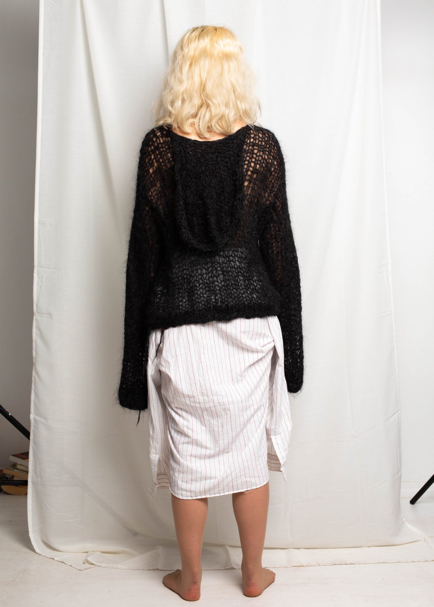 Black Knit Hoodie-VAISSEAU-APOC STORE