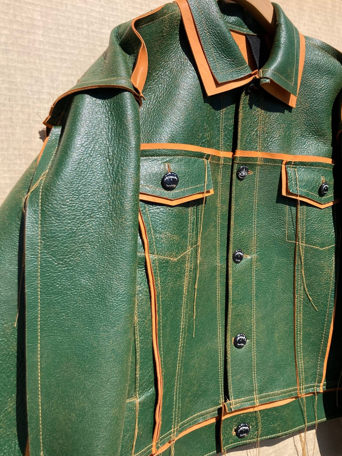 Green/Tan Leather Jacket:-Jetpack Hom(m)e-APOC STORE