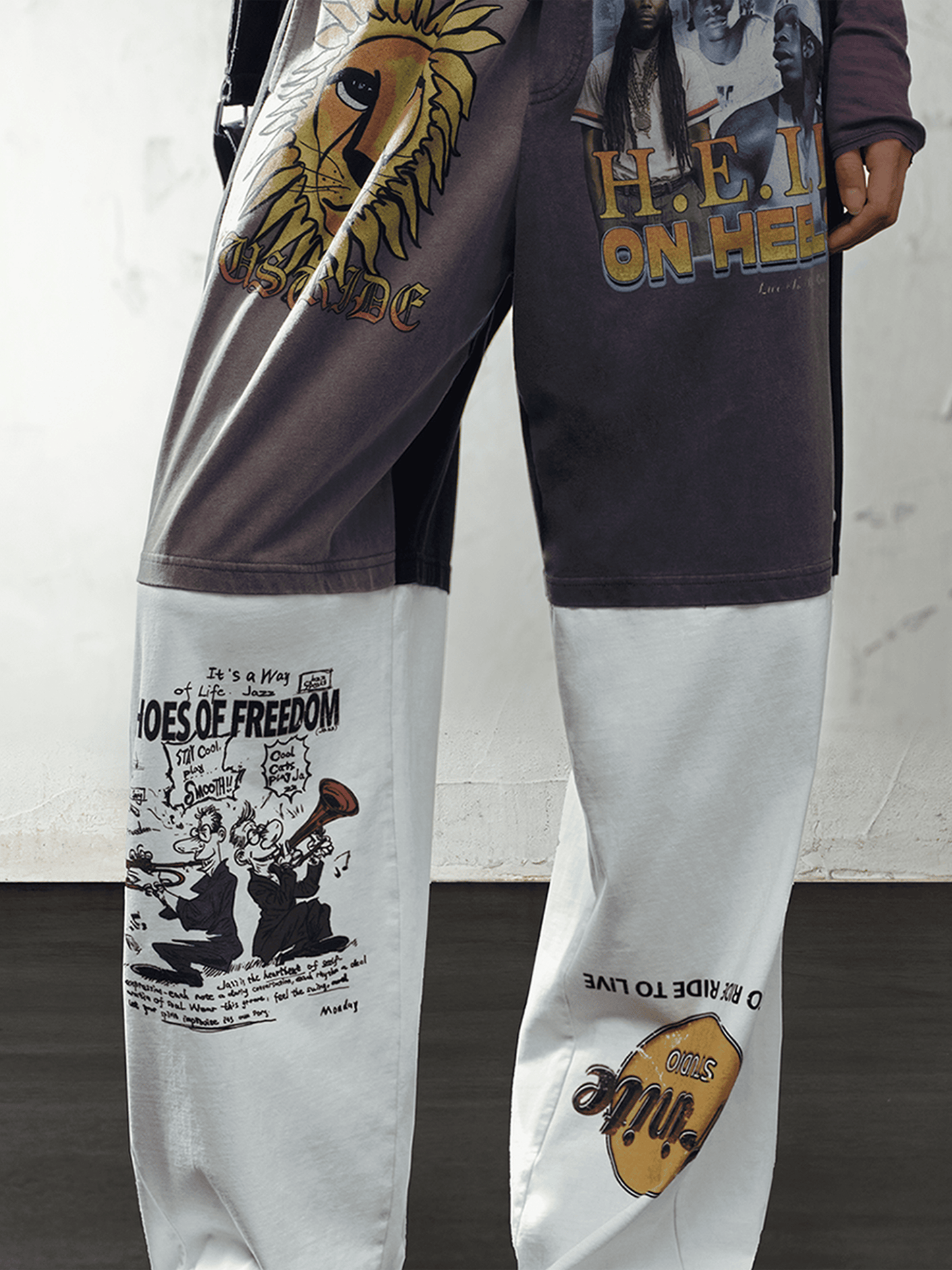 Vintage Pattern T-shirt Paneled Sport Pants-TRINITE Studio-APOC STORE