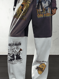 Vintage Pattern T-shirt Paneled Sport Pants-TRINITE Studio-APOC STORE