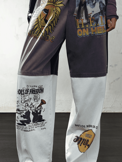 Vintage Pattern T-shirt Paneled Sport Pants-TRINITE Studio-APOC STORE