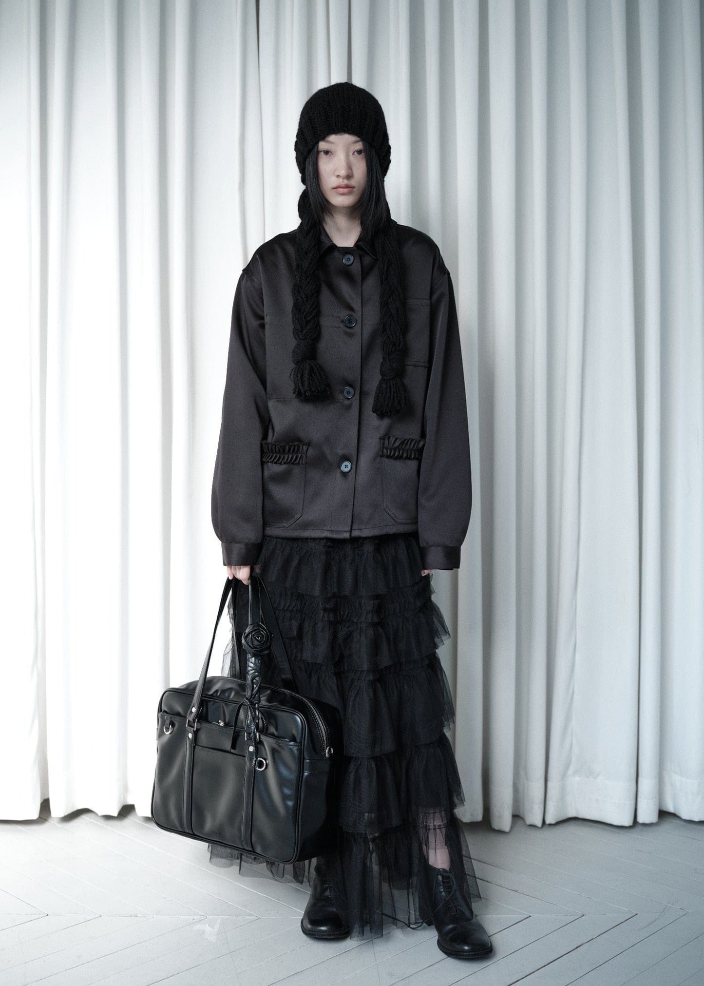 TULLE TIERED LONG SKIRT - BLACK-SAENGIN STUDIOS-APOC STORE