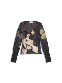 Printed Victorian-style Asymmetric Button Wool Cardigan-TRINITE Studio-APOC STORE