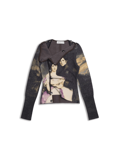 Printed Victorian-style Asymmetric Button Wool Cardigan-TRINITE Studio-APOC STORE