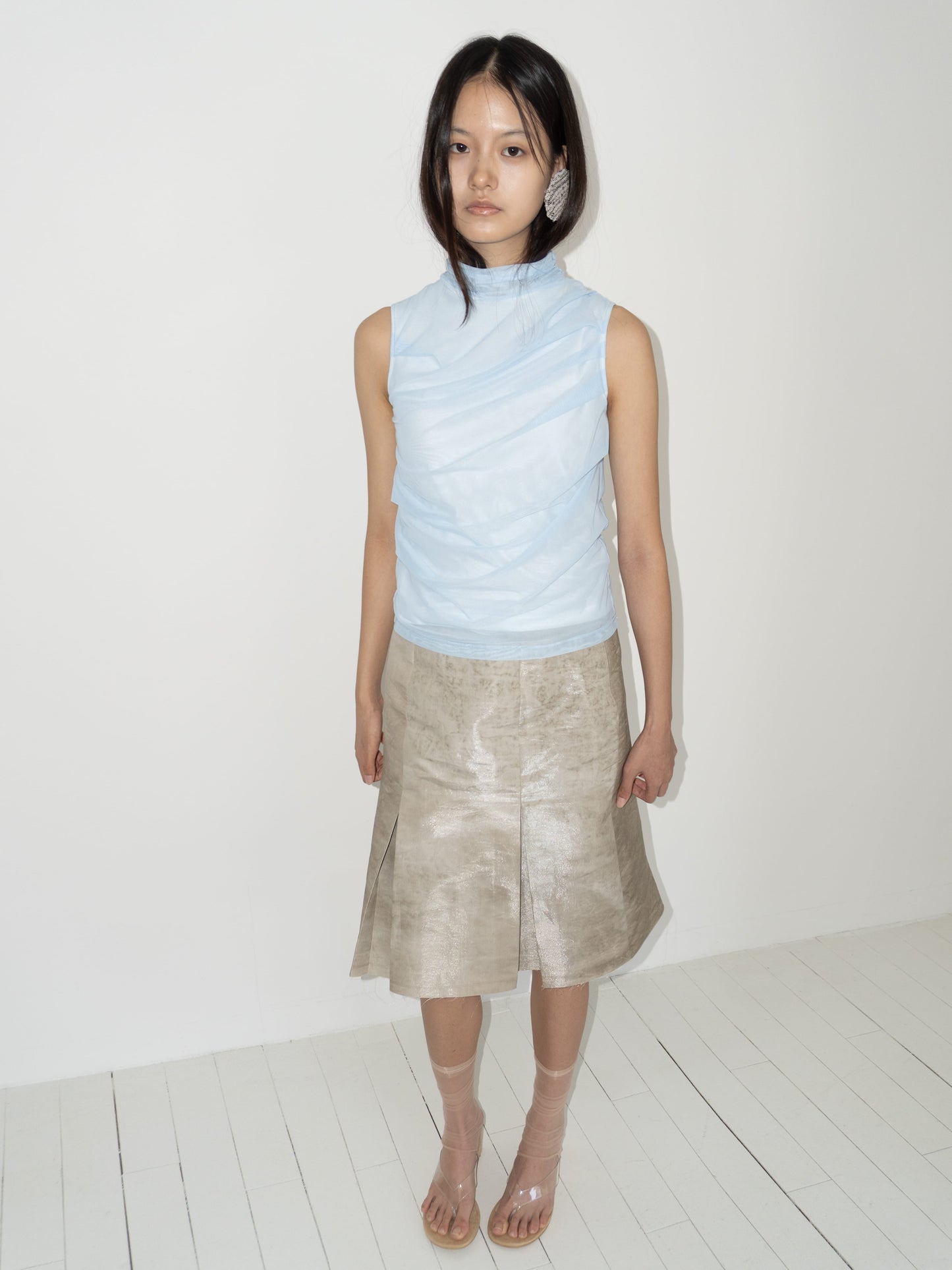 Draped Layer Top Light Blue-mesh blanca-APOC STORE