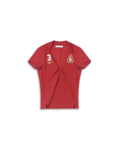 Red Knotted Deconstructed Polo Top-TRINITE Studio-APOC STORE