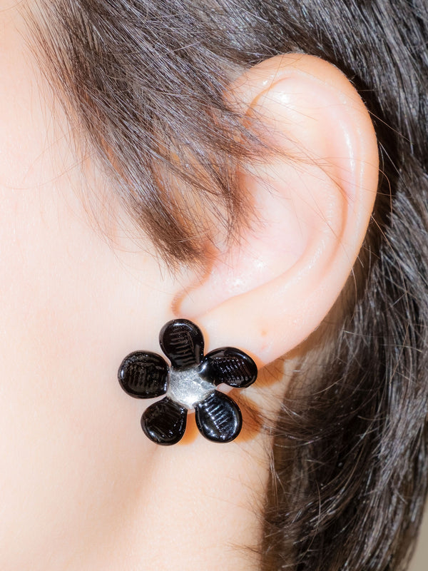 Flowered Stud Earrings Black-Clara Schweers-APOC STORE
