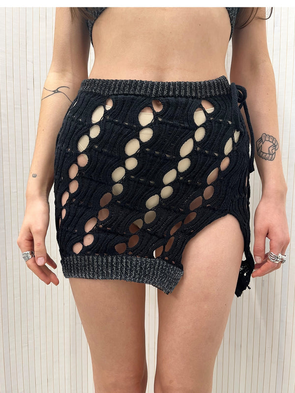 BLACK MINI KNIT SKIRT-Sania Parvez-APOC STORE