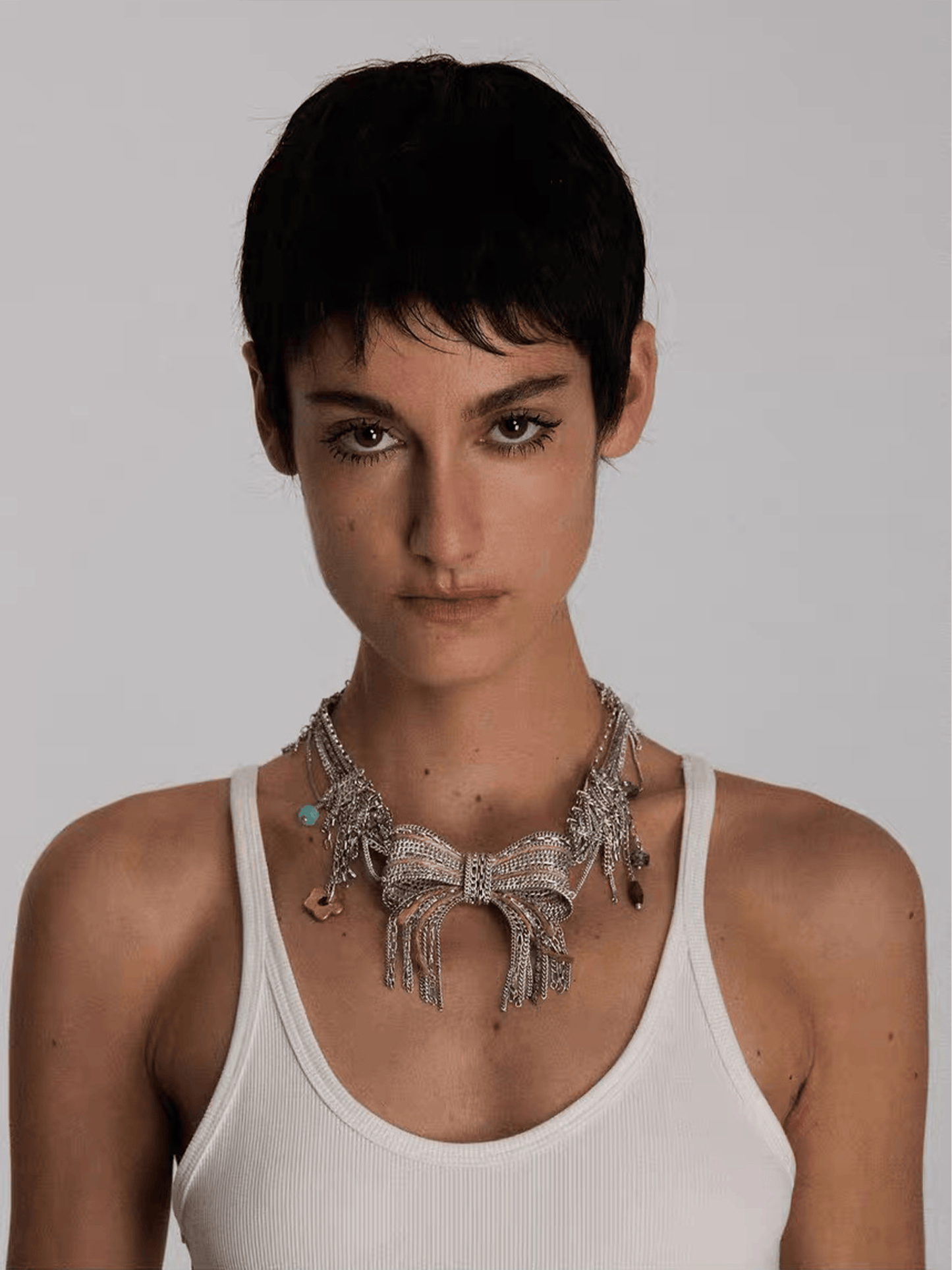 Vintage Silver Layered Chain Bow Choker-TRINITE Studio-APOC STORE