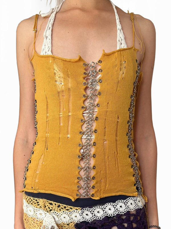 Mustard chainmail tank-ssdslsns-APOC STORE