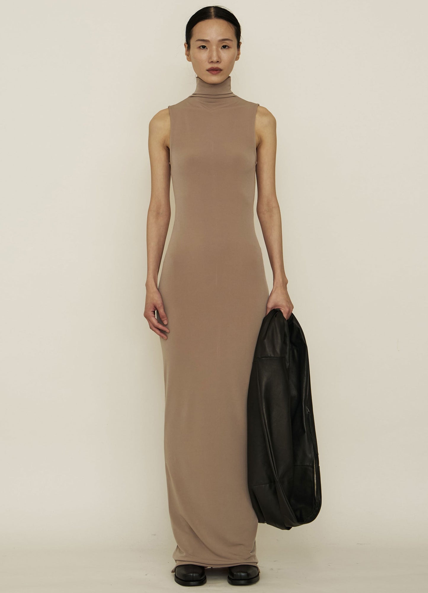 Nude Skinny High Neck Sleeveless Maxi Dress-arc us arkus-APOC STORE