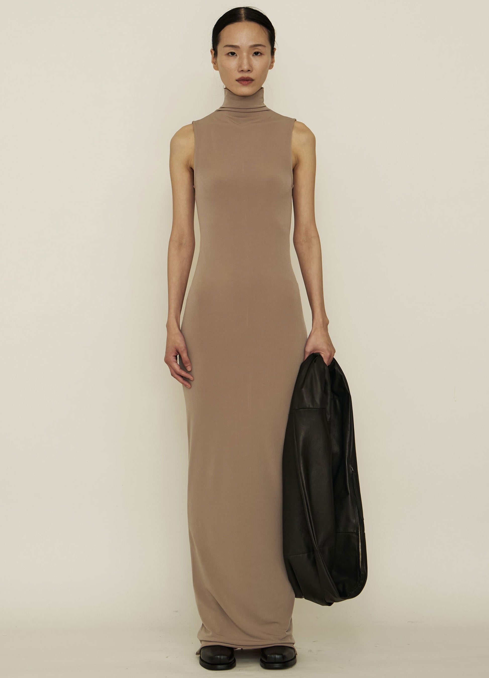 Nude Skinny High Neck Sleeveless Maxi Dress-arc us arkus-APOC STORE