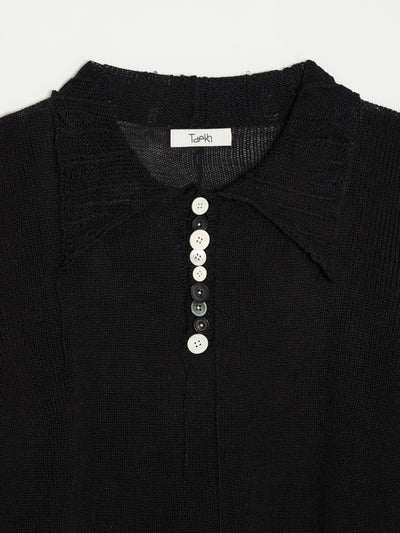 Hand Distressed collar knit001 - Black-Taekh-APOC STORE