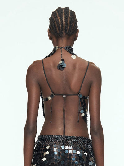 Aluminum Disc Fringe Top - BLACK-JALACONDA-APOC STORE