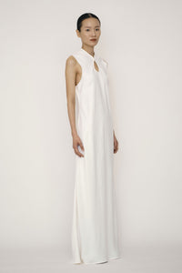 White Satin Mandarin Collar Bias-Cut Dress-arc us arkus-APOC STORE