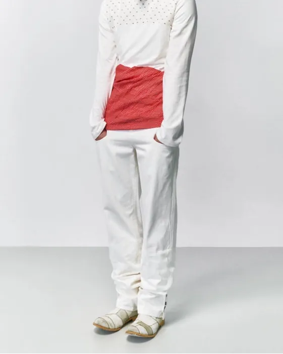 Glitched Hem Straight Cotton Pants 001 _ White-Taekh-APOC STORE