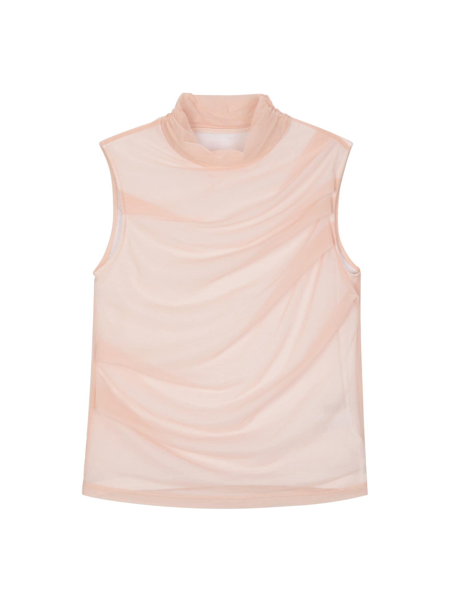 Draped Layer Top Peach-mesh blanca-APOC STORE