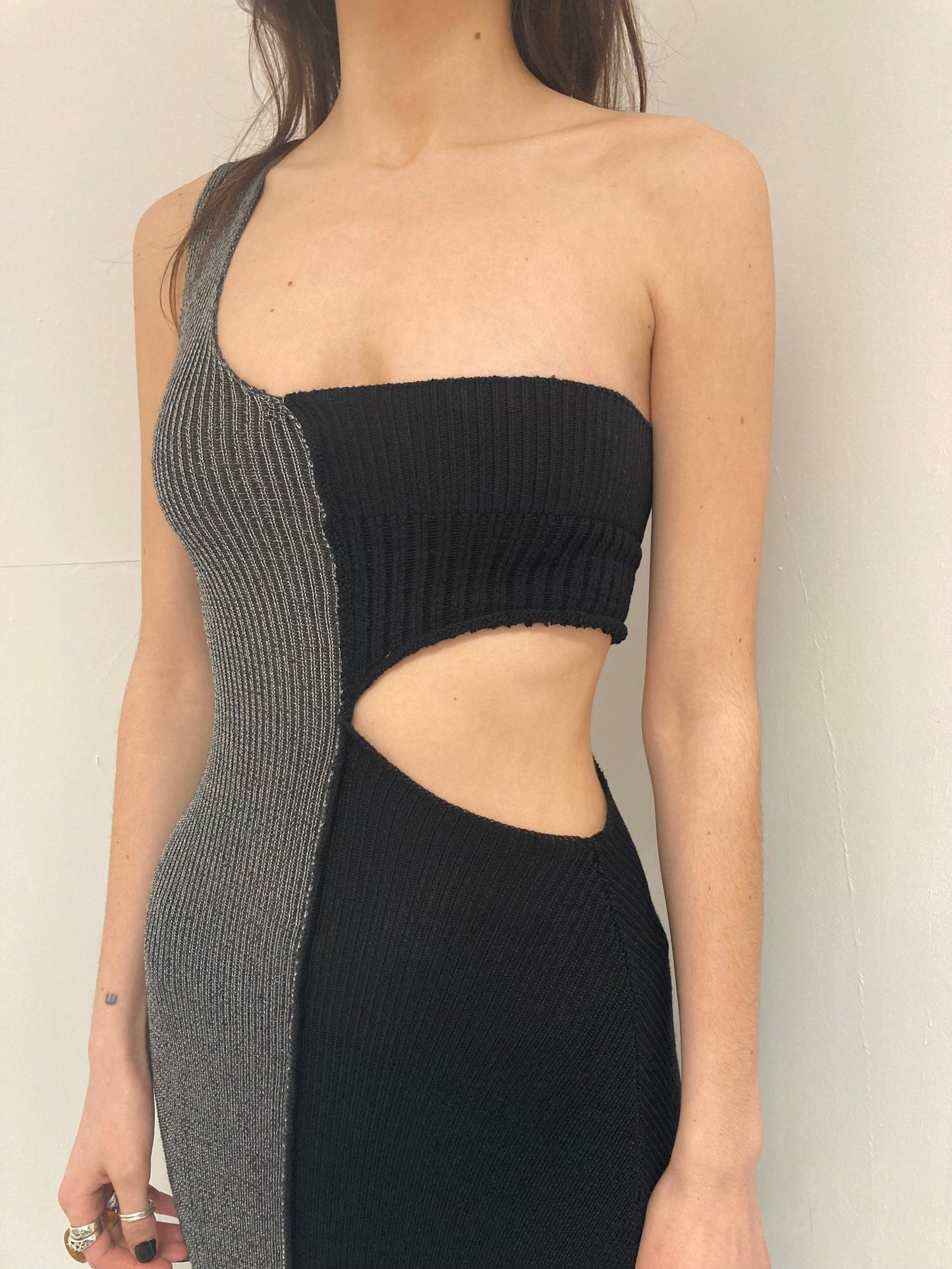 2 TONE CUT OUT RIBBED KNIT DRESS-Sania Parvez-APOC STORE