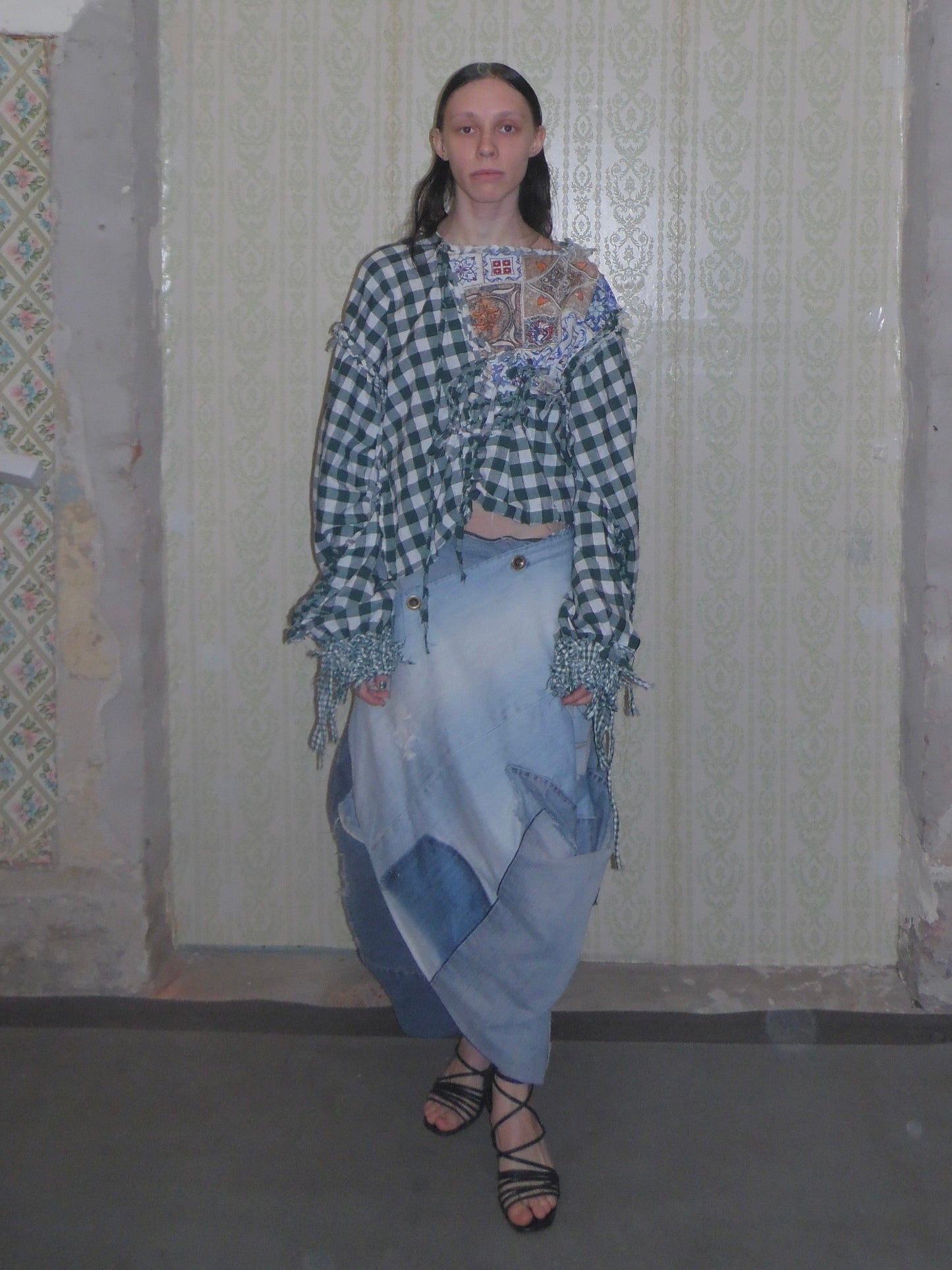 Check Blouse - Green-Polyhedron-APOC STORE