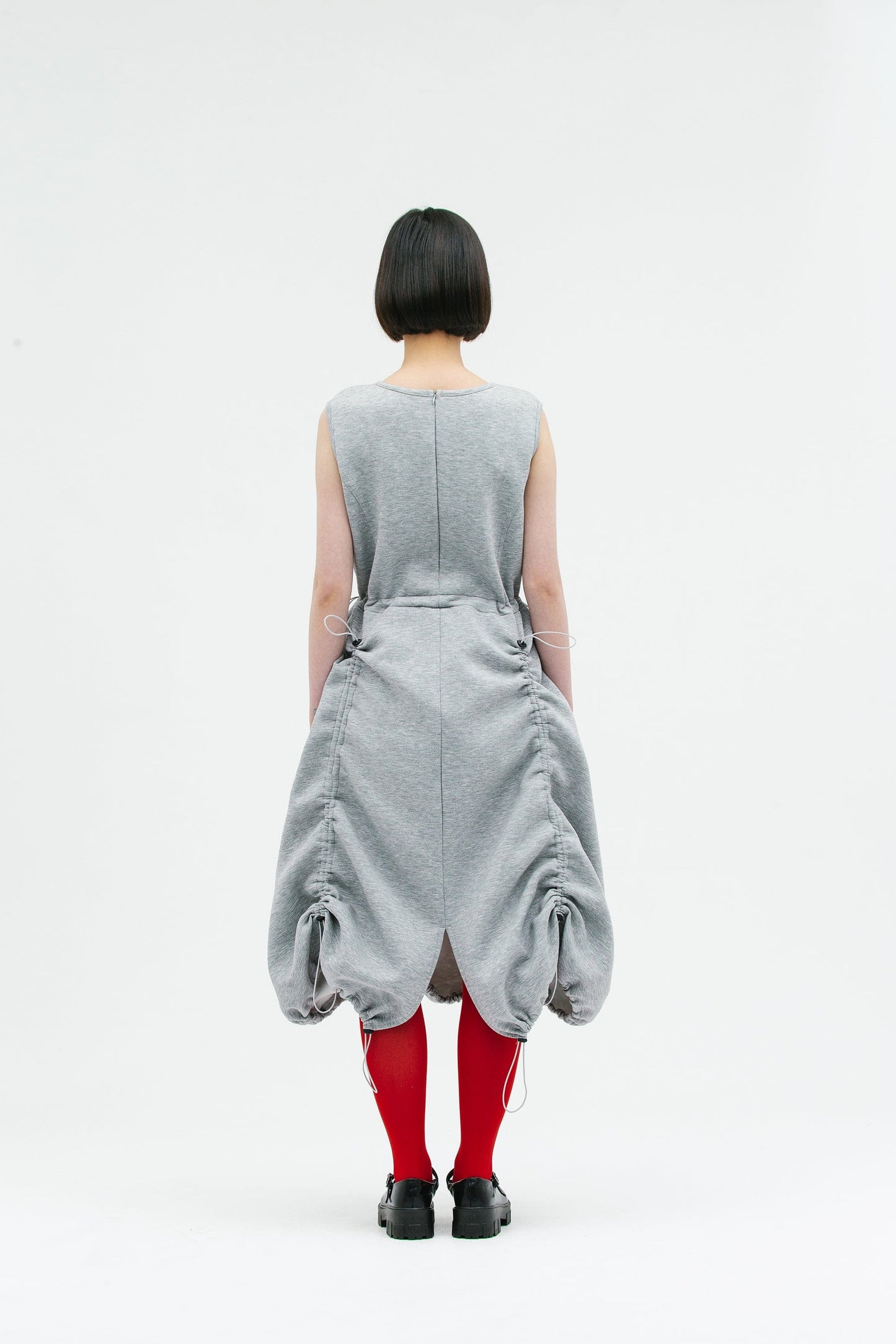 JERSEY SHIRRING DRESS GRAY-SAENGIN STUDIOS-APOC STORE