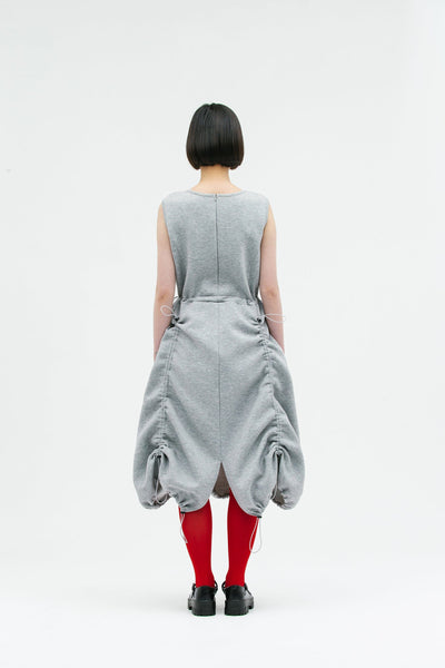 JERSEY SHIRRING DRESS GRAY-SAENGIN STUDIOS-APOC STORE