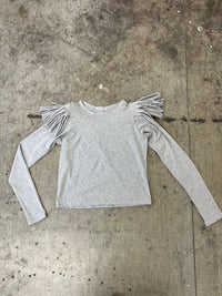 Grey Melange Fringe Long Sleeve-Melissa Tida-APOC STORE
