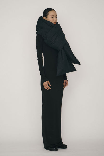 Black Faux-Suede Padded Maxi Scarf-arc us arkus-APOC STORE