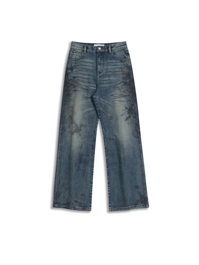 Distressed Dirty Printed Loose Jeans-TRINITE Studio-APOC STORE