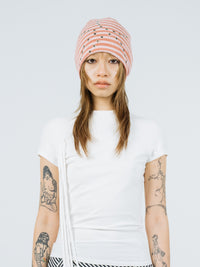 Eyelet stripe beanie pink-Nibgnus-APOC STORE