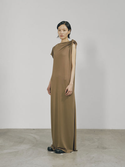 Khaki Tencel Jersey Raw Edge Asymmetric Cutting Dress-arc us arkus-APOC STORE