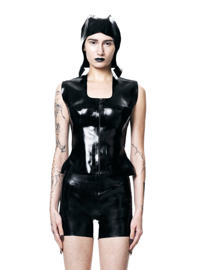Black Fitted Zip-up Vest Top-harri-APOC STORE