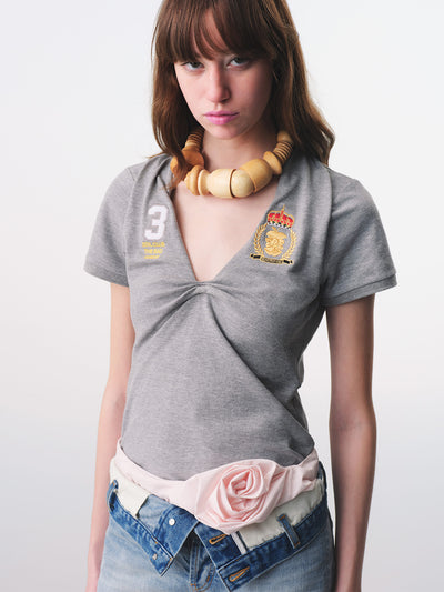 Heather Grey Knotted Deconstructed Polo Top-TRINITE Studio-APOC STORE
