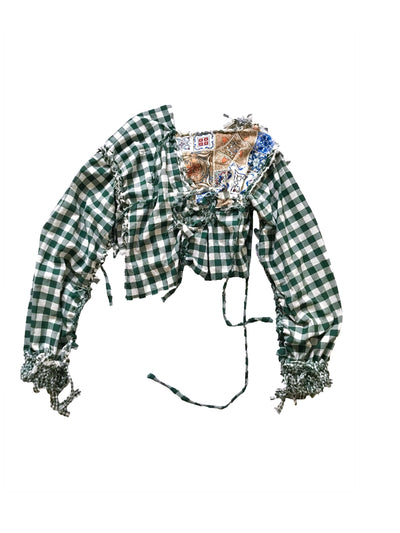 Check Blouse - Green-Polyhedron-APOC STORE