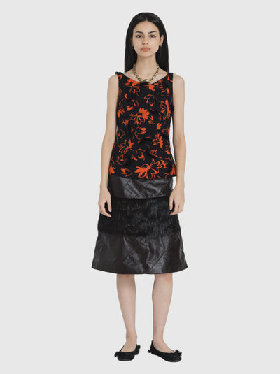 Fur and Leather Midi Skirt-Nensi Avetisian-APOC STORE