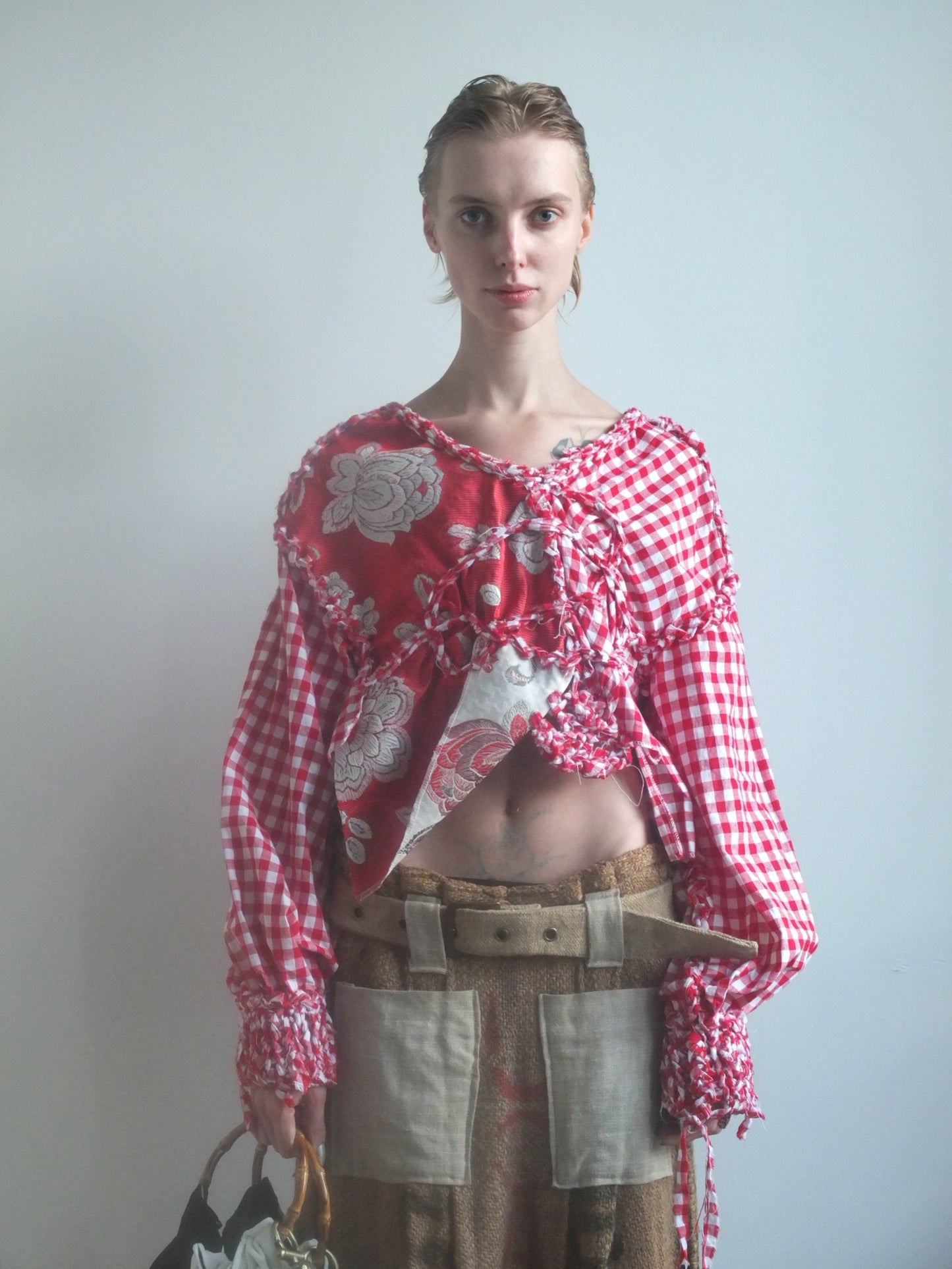 Check Blouse - Red-Polyhedron-APOC STORE