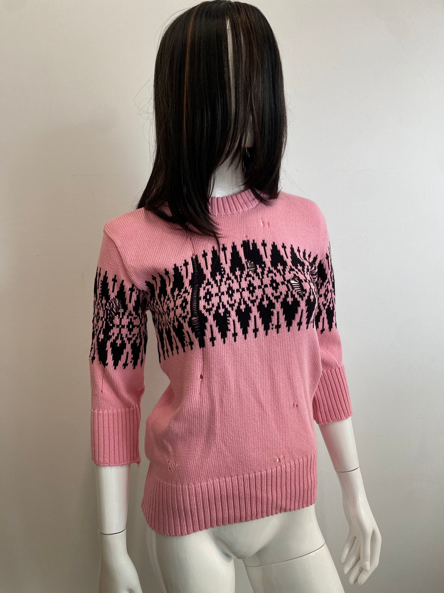 Distressed Fairisle 3/4 sleeve jumper-Lilies of the Valley-APOC STORE