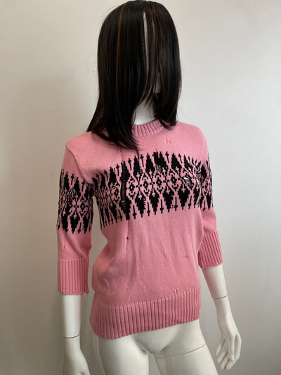 Distressed Fairisle 3/4 sleeve jumper-Lilies of the Valley-APOC STORE