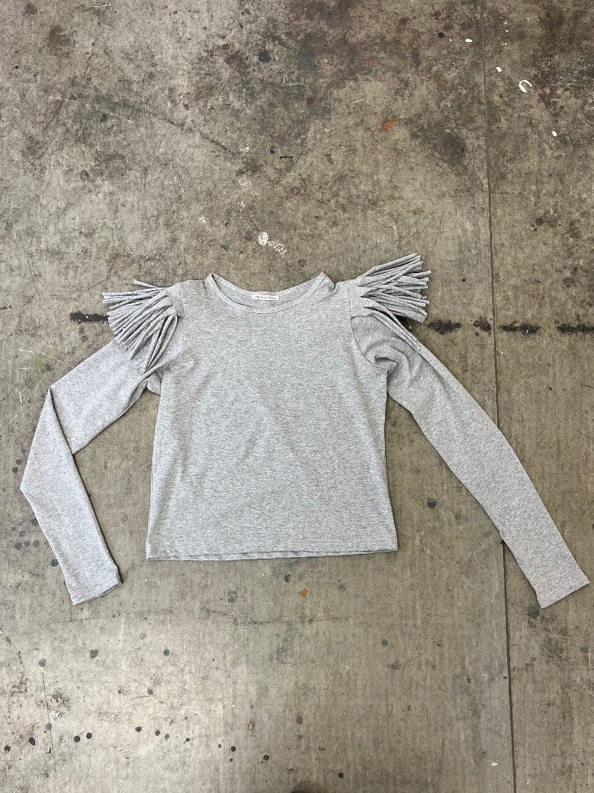 Grey Melange Fringe Long Sleeve-Melissa Tida-APOC STORE