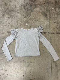 Grey Melange Fringe Long Sleeve-Melissa Tida-APOC STORE