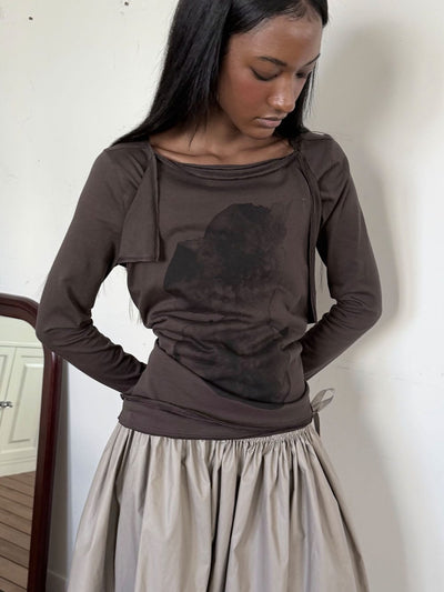 Coated Cotton Gathered Skirt -Beige-Julye Han-APOC STORE