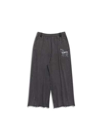 Dark Grey Metal Rivet&Printing Decorative Loose Nine-point Sport Pants-TRINITE Studio-APOC STORE