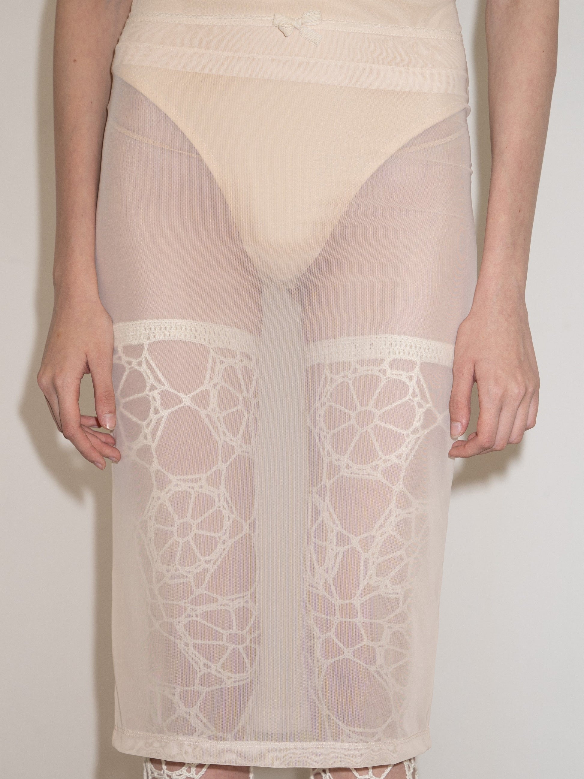 Mesh Midi Skirt with Bow Peach-Nastyamasha-APOC STORE