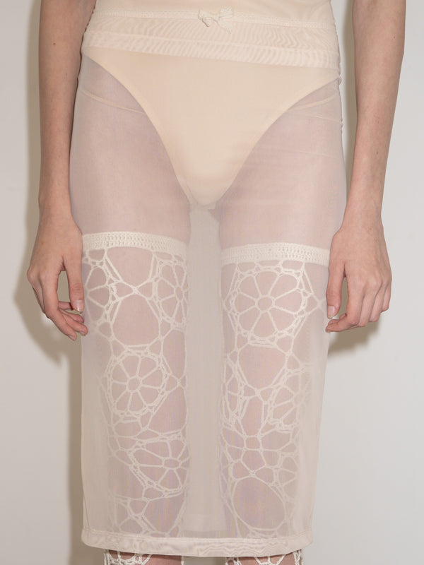 Mesh Midi Skirt with Bow Peach-Nastyamasha-APOC STORE