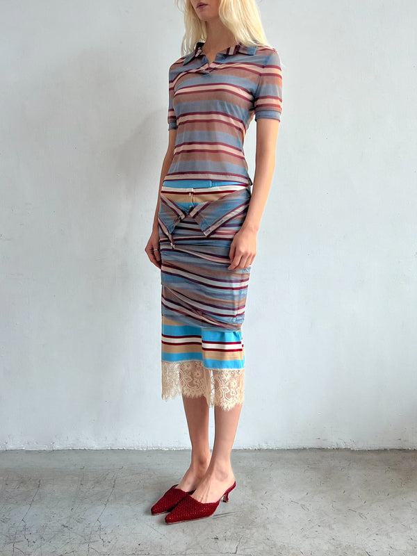 Mesh Striped Polo Shirt-Nastyamasha-APOC STORE